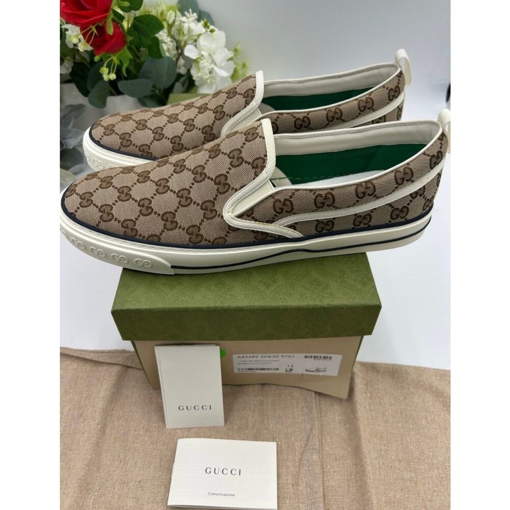 Men's Gucci tennis 1977 slip on sneakers GG canvas size 13 made in Italy - Picture 4 of 12